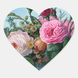 Pegatina En Forma De Corazón Corazón Floral Vintage