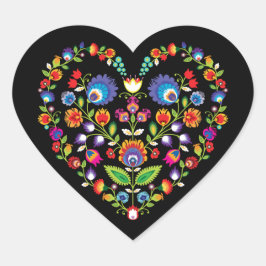 Pegatina En Forma De Corazón Corazón folclórico, estilo Wycinanki