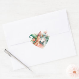Pegatina En Forma De Corazón Corazón Forma Magia Bruja Unicornio Acuarela Amor