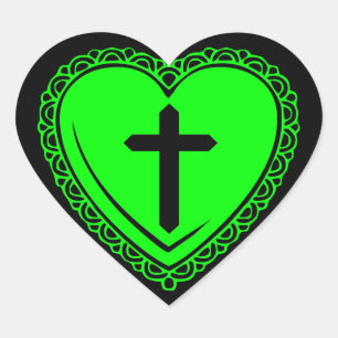 Pegatina En Forma De Corazón Corazón Gótico & Cruz