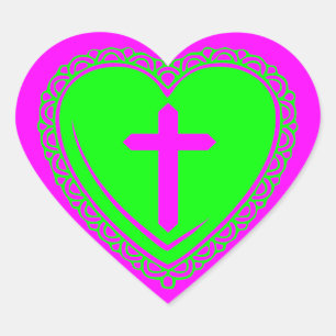 Pegatina En Forma De Corazón Corazón Gótico & Cruz