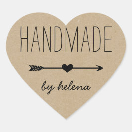 Pegatina En Forma De Corazón Corazón hecho a mano | Rústica Kraft Look