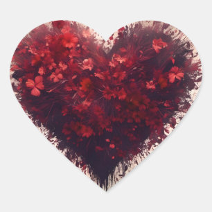 Pegatina En Forma De Corazón Corazón lleno de flores rojas que reventan