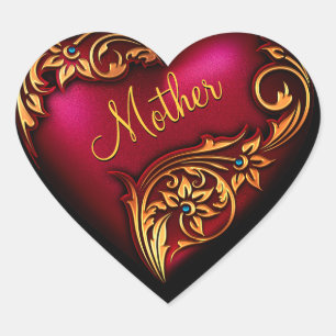Pegatina En Forma De Corazón Corazón Pergamino Rojo Oro Personalizado
