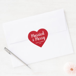 Pegatina En Forma De Corazón Corazón Rojo Casado y Merry Recién Recién Feriado