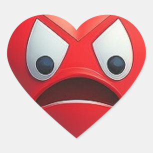 Pegatina En Forma De Corazón Corazón Rojo Enojado con Cara de Dibujos Animados