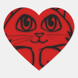 Pegatina En Forma De Corazón Corazón rojo gatito de peeking