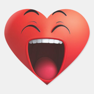 Pegatina En Forma De Corazón Corazón Rojo Riéndose con Cara de Dibujos Animados