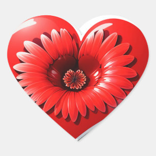 Pegatina En Forma De Corazón Corazón Rojo Romántico Con Centro Floral