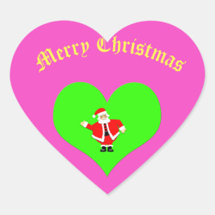 Pegatina En Forma De Corazón Corazón rosa Feliz Navidad Verde Santa Pegatina