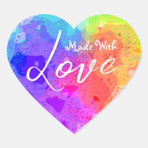 Pegatina En Forma De Corazón Corazón salpicado - "Hecho con amor"