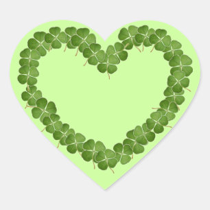 Pegatina En Forma De Corazón Corazón Shamrock de cuatro hojas