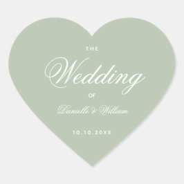 Pegatina En Forma De Corazón Corazón Verde Boda Sage Elegante Caligrafía Blanca