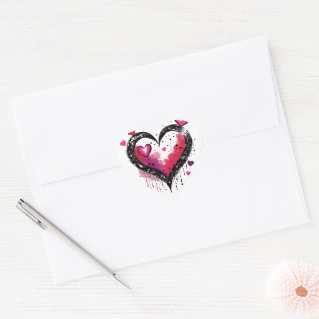 Pegatina En Forma De Corazón Corazones de acuarela (Sobre)
