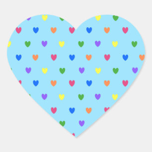 Pegatina En Forma De Corazón Corazones de polka arcoiris sobre azul bebé