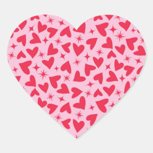 Pegatina En Forma De Corazón Corazones rojos con explosiones de estrellas retro