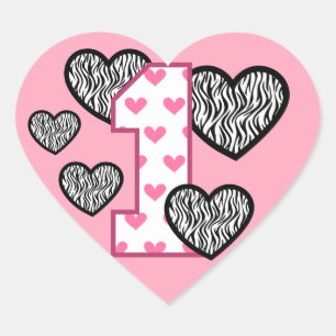 Pegatina En Forma De Corazón CORAZONES ROSADOS V05F de la CEBRA del NÚMERO del