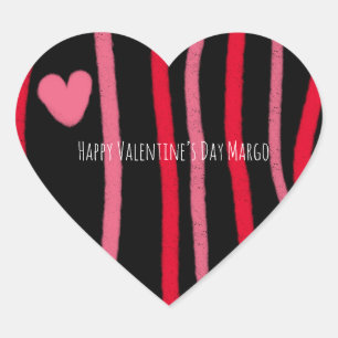 Pegatina En Forma De Corazón Corazones y rayas de San Valentín pintados Negro