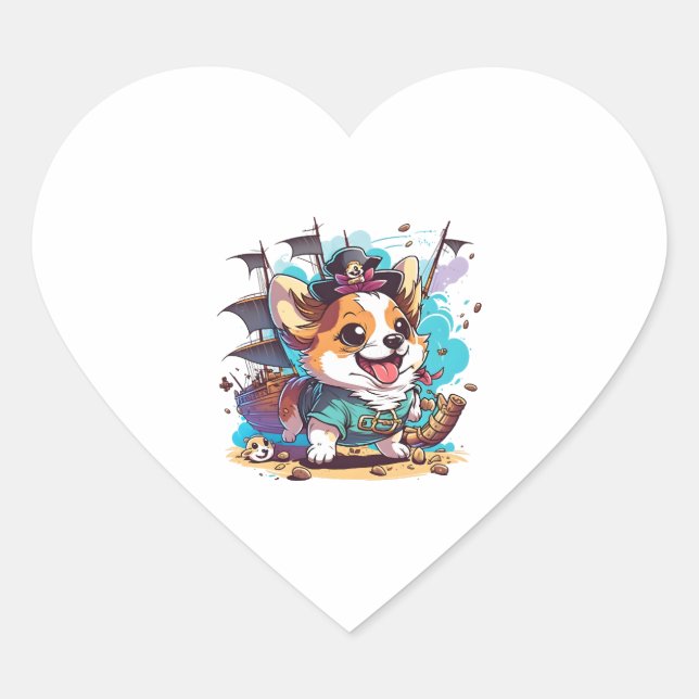 Pegatina En Forma De Corazón Corgi Dog Pirate (Anverso)