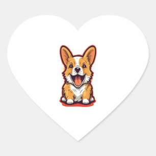 Pegatina En Forma De Corazón Corgi feliz y lindo - Adorable diseño para el amor