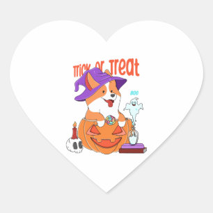Pegatina En Forma De Corazón Corgi Halloween