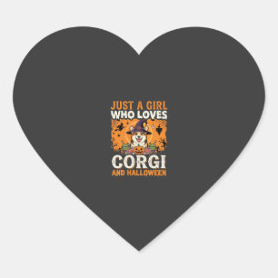 Pegatina En Forma De Corazón Corgi Halloween Bruja Niña Horror Vintage