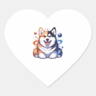 Pegatina En Forma De Corazón Corgi Y Husky En El Espacio Yin Y Yang T- Esencial
