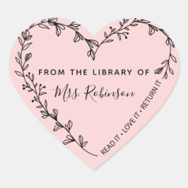 Pegatina En Forma De Corazón Corona de Corazón Floral Biblioteca Rosa