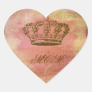 Pegatina En Forma De Corazón Corona francesa en rosa e marfil
