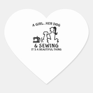Pegatina En Forma De Corazón Costura Una Chica Su Perro Y Su Mascado