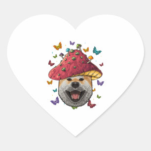 Pegatina En Forma De Corazón Cottagecore Shiba Inu Aesthetic Mushroom Cute