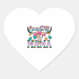 Pegatina En Forma De Corazón Country Mama Retro Groovy Cow Skull Country Rodeo