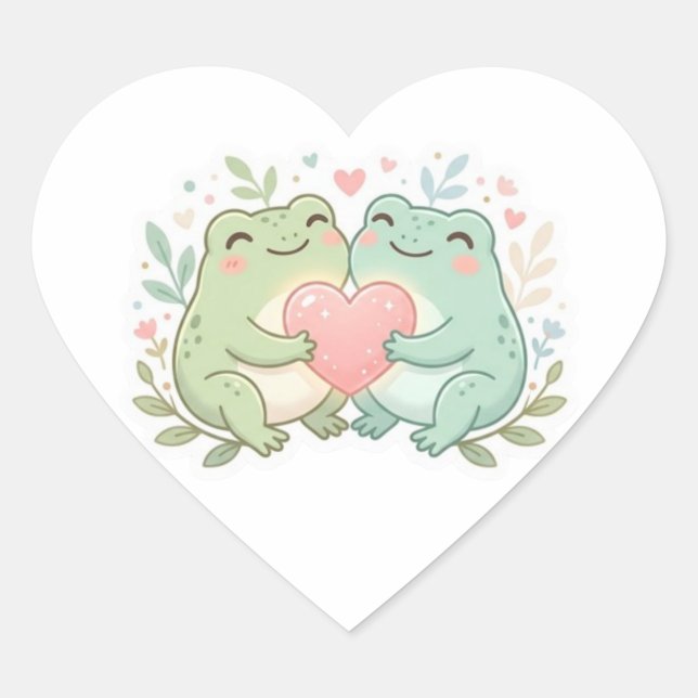 Pegatina En Forma De Corazón Couple Frog Sticker Cute Two Frogs Love Heart Roma (Anverso)
