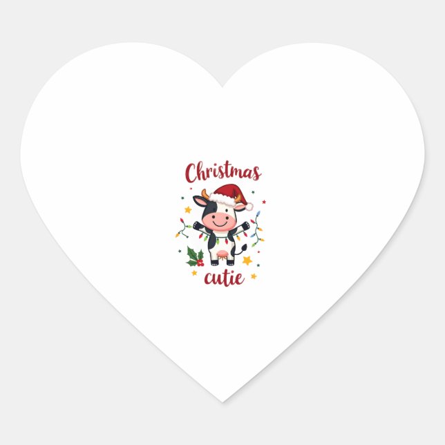 Pegatina En Forma De Corazón Cow Christmas Cutie Cows Christmas T-Shirt (7) (Anverso)
