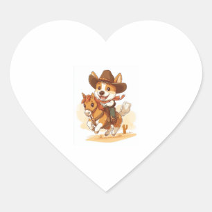 Pegatina En Forma De Corazón Cowboy Corgi � Oeste de Rodeo Perro