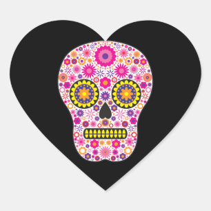 Pegatina En Forma De Corazón Cráneo de azúcar rosado mexicano
