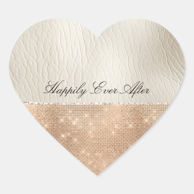 Pegatina En Forma De Corazón Cream Faux Leather Champagne Sparkle (Anverso)