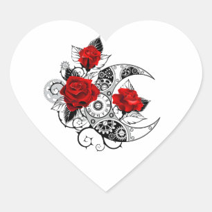 Pegatina En Forma De Corazón Creciente Mecánico con Rosas Rojas