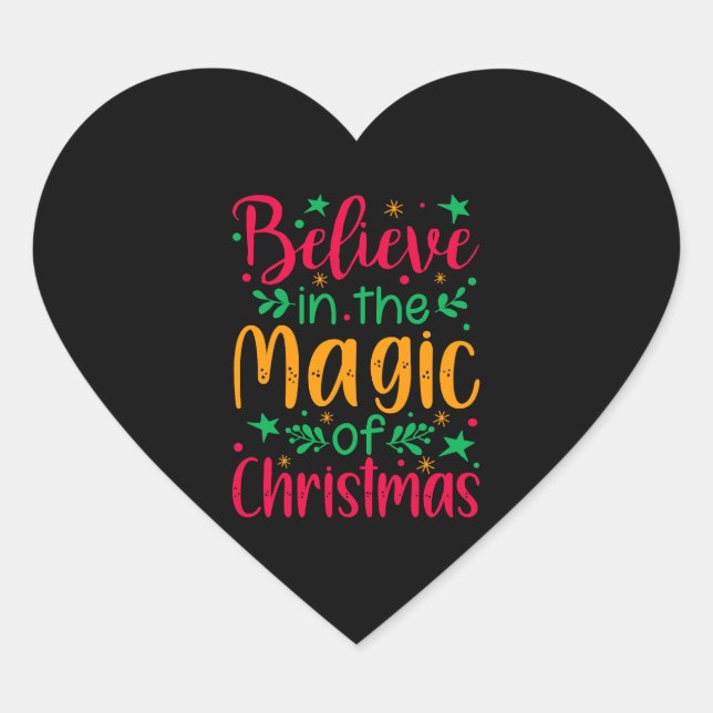 Pegatina En Forma De Corazón Creer en la magia de los Navidades Feliz Navidad (Anverso)