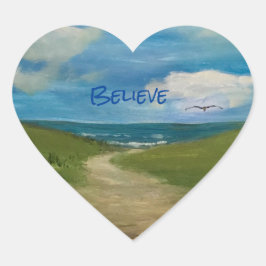 Pegatina En Forma De Corazón Creer: Pintura panorámica de la costa