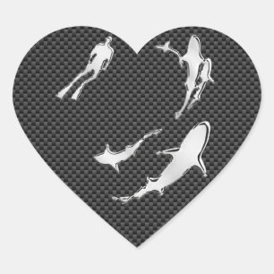 Pegatina En Forma De Corazón Cromado como buceador con tiburones en fibra de ca