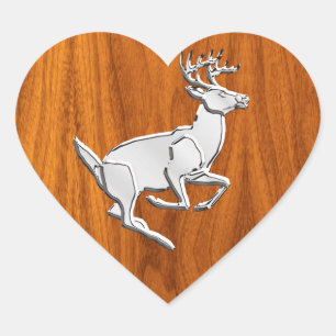 Pegatina En Forma De Corazón Cromo Como Ciervo Corriendo en Impresión de Teca F