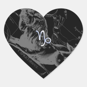 Pegatina En Forma De Corazón Cromo como Rótulo del zodiaco del Capricornio en