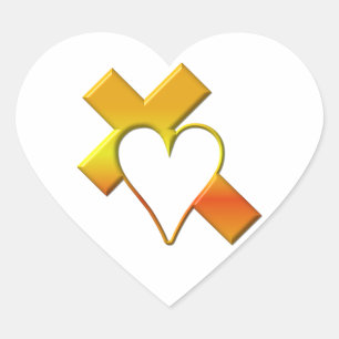 Pegatina En Forma De Corazón Cruz amarilla "3-D" con corazón