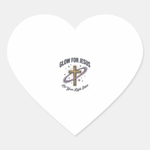 Pegatina En Forma De Corazón Cruz Cristiana Brilla por Jesús Vector Vintage