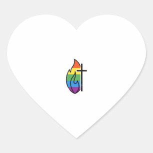 Pegatina En Forma De Corazón Cruz de llama arcoíris vintage diseño vectorial cr