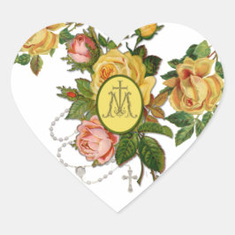 Pegatina En Forma De Corazón Cruz de Rosas Amarillas Sagradas Religiosas