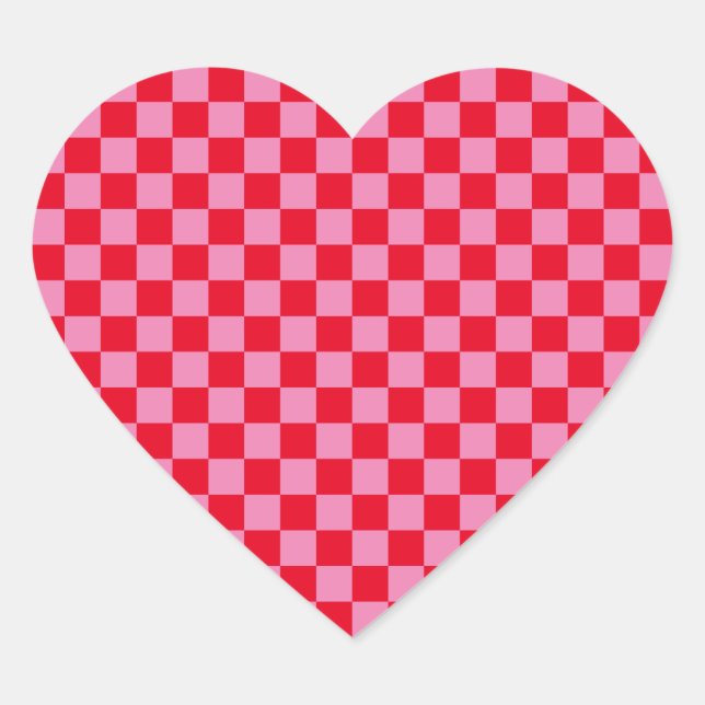 Pegatina En Forma De Corazón Cuadros rojos y rosas (Anverso)