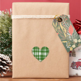 Pegatina En Forma De Corazón Cuadros verdes y blancos con purpurina dorada
