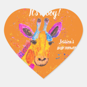 Pegatina En Forma De Corazón Cuate Giraffe Watercolor Safari Jungla Baby Shower
